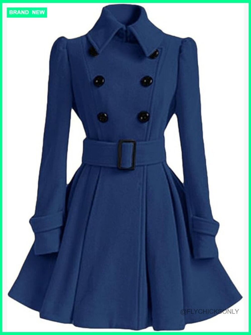 Polyester Wool Pea Coat with Belt Buckle Double Breasted Swing
